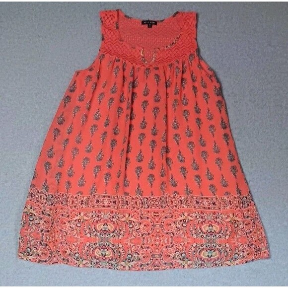 As U Wish Dresses & Skirts - As U Wish Sleeveless Crochet Lace Mini Dress Medium Coral Boho Peasant Festival